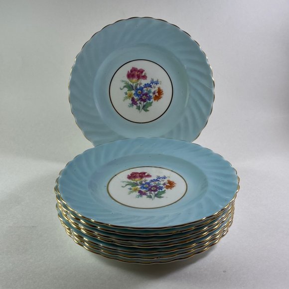 Vintage 1950 Aynsley Blue swirl floral 6 " inches salad bread side plate - Picture 3 of 6